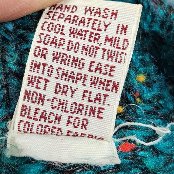 Vtg Womens Sweater XL Confetti Teal Lady Van Heusen Cable Knit Crewneck 70s 80s - Picture 8 of 8